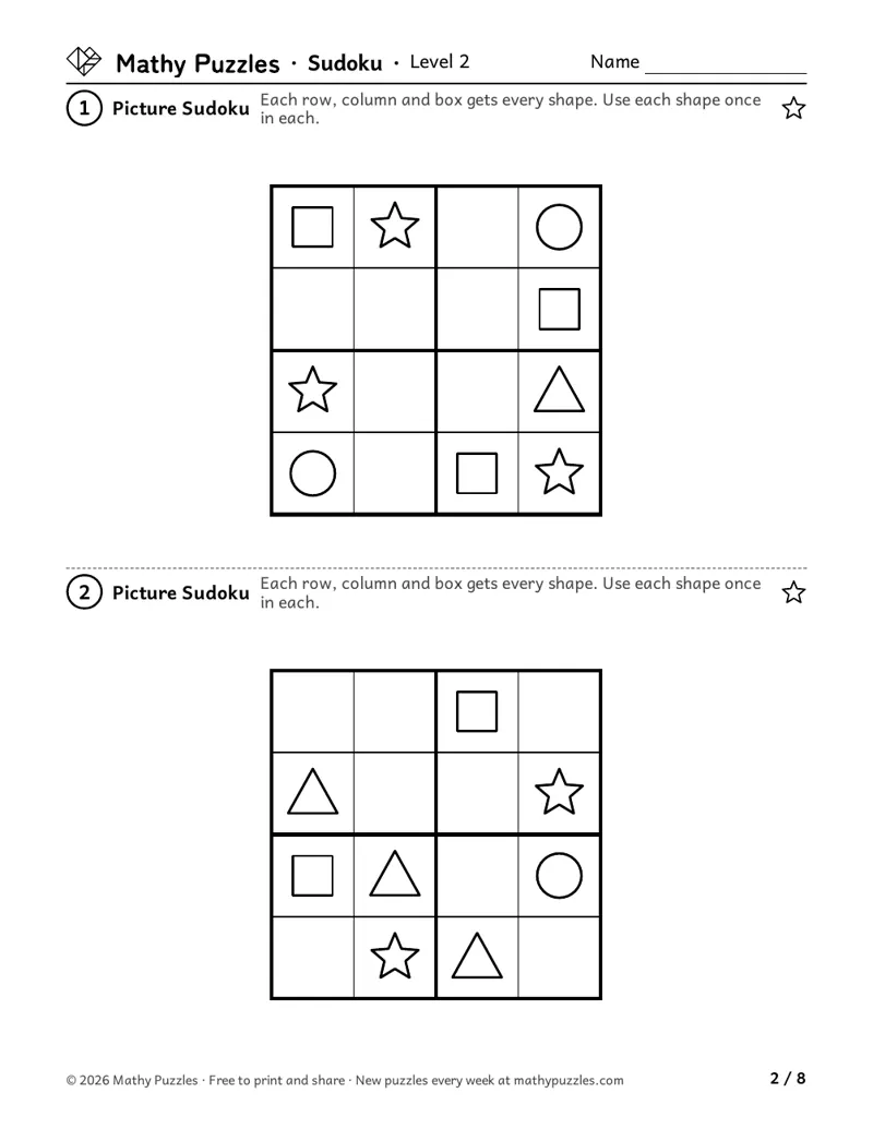 Sudoku, Level 2: picture sudoku grids