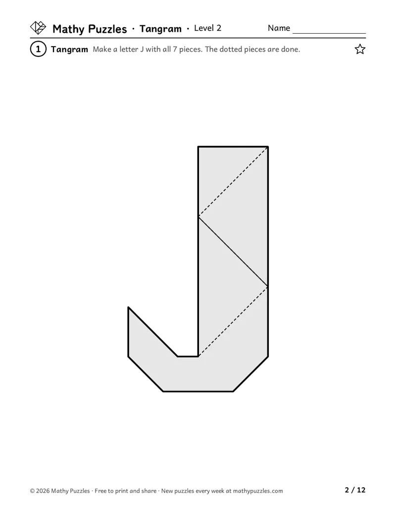 Tangram, Level 2: the outline of a figure with the two big triangles drawn in dotted lines as a start.