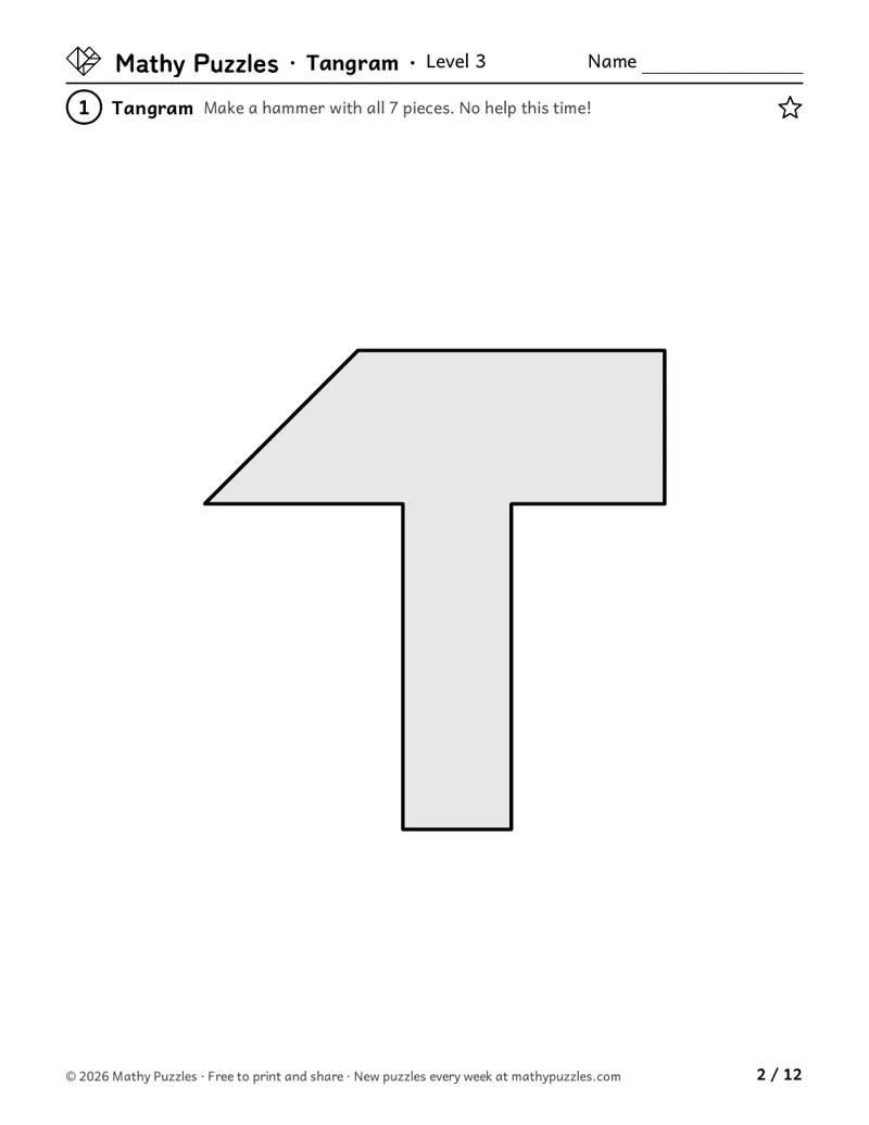 Tangram, Level 3: the plain outline of a figure, with no lines inside, to fill with all 7 pieces.